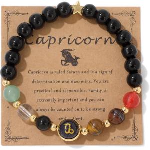 Zodiac Bracelets for Women 12 Constellations 8mm Healing Crystal Bracelet Mens Black Beaded Bracelets Natural Stone Bracelets Birthstone Gifts Zodiac Gifts for Women(Capricorn)