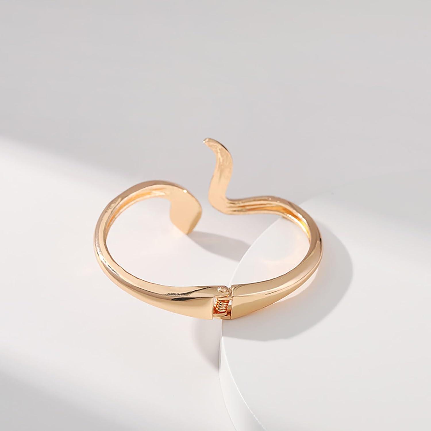 image:imageChunky Gold Cuff Bacelets for Women 14K Gold Plated Thick Gold Bangles Non Tarnish Gold Bangle Bracelets Wide Bracelets for Womensnakegold