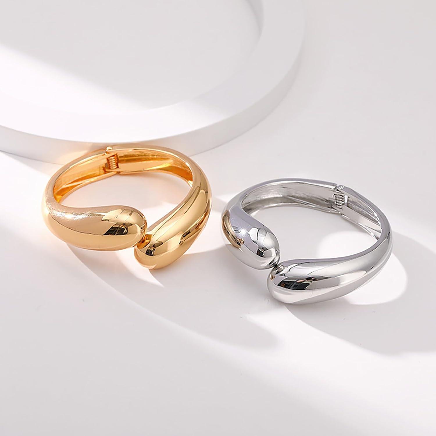image:imageChunky Gold Cuff Bacelets for Women 14K Gold Plated Thick Gold Bangles Non Tarnish Gold Bangle Bracelets Wide Bracelets for Womenteardropsilver