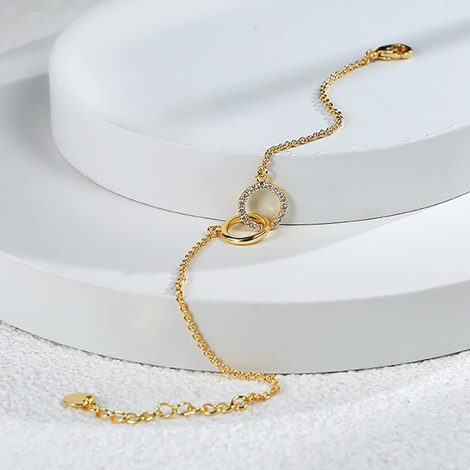 image:imageGold Bracelet for Women 18K Gold Plated Dainty Gold Bracelets Non Tarnish Cuban Chain Link Bracelet Gold Charm Bracelet for WomenTwo Circles