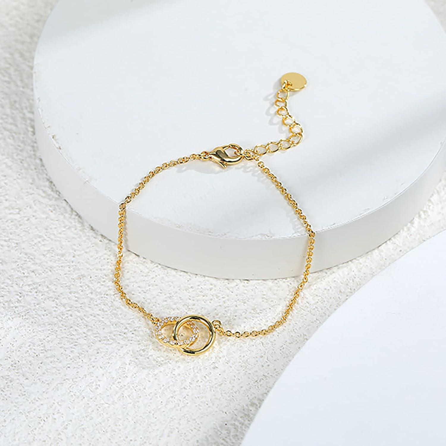 image:imageGold Bracelet for Women 18K Gold Plated Dainty Gold Bracelets Non Tarnish Cuban Chain Link Bracelet Gold Charm Bracelet for WomenTwo Circles