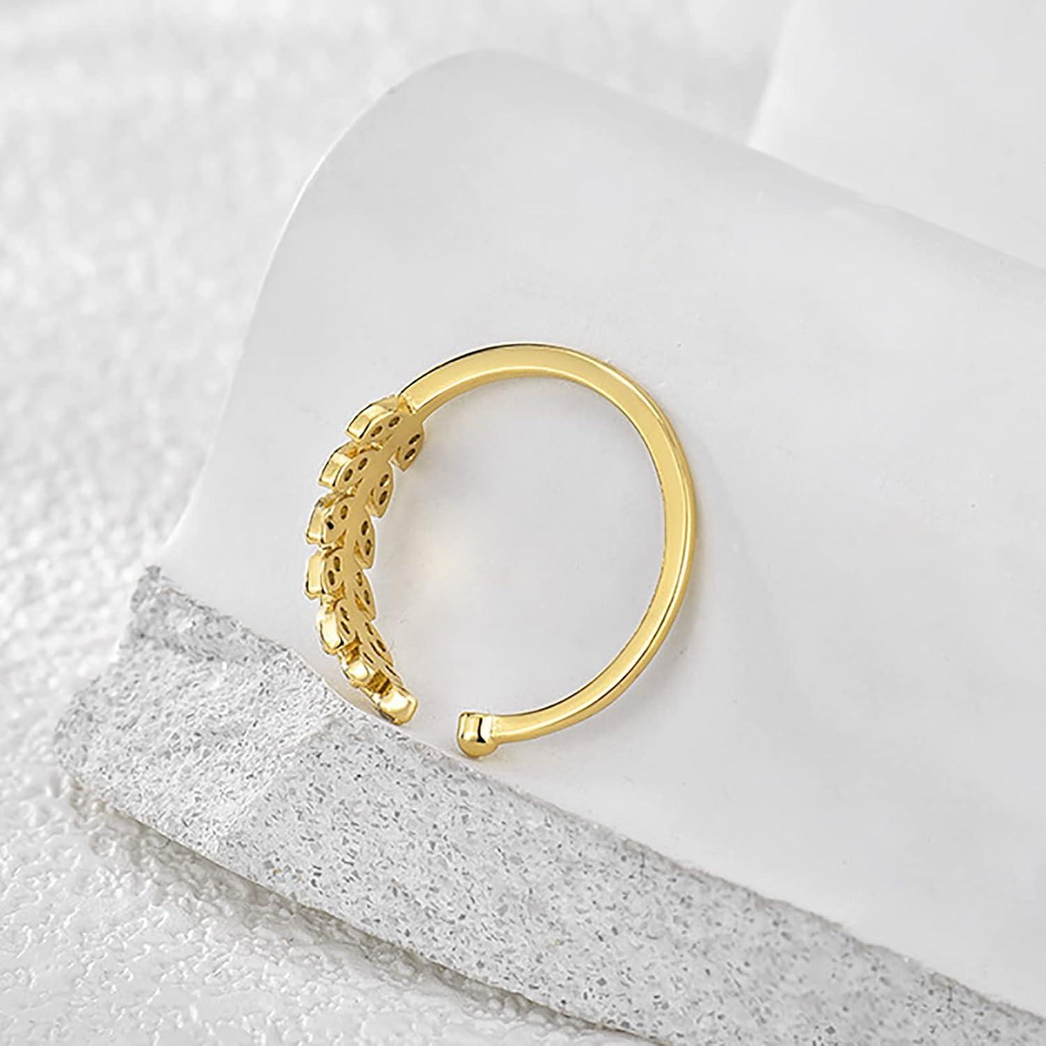 image:imageLit Wall Gold Rings for Women 18K Gold Plated Adjustable Dainty Minimalist Ring Gold Rings for Womenleaf
