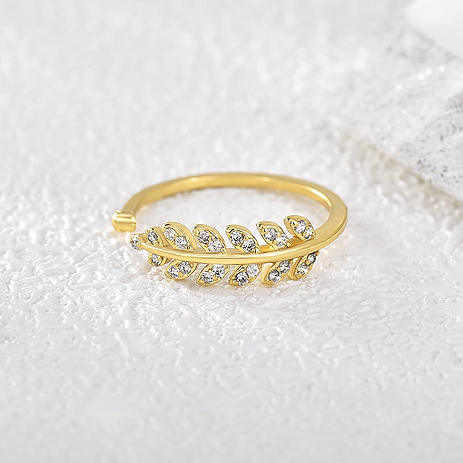 image:imageLit Wall Gold Rings for Women 18K Gold Plated Adjustable Dainty Minimalist Ring Gold Rings for Womenleaf
