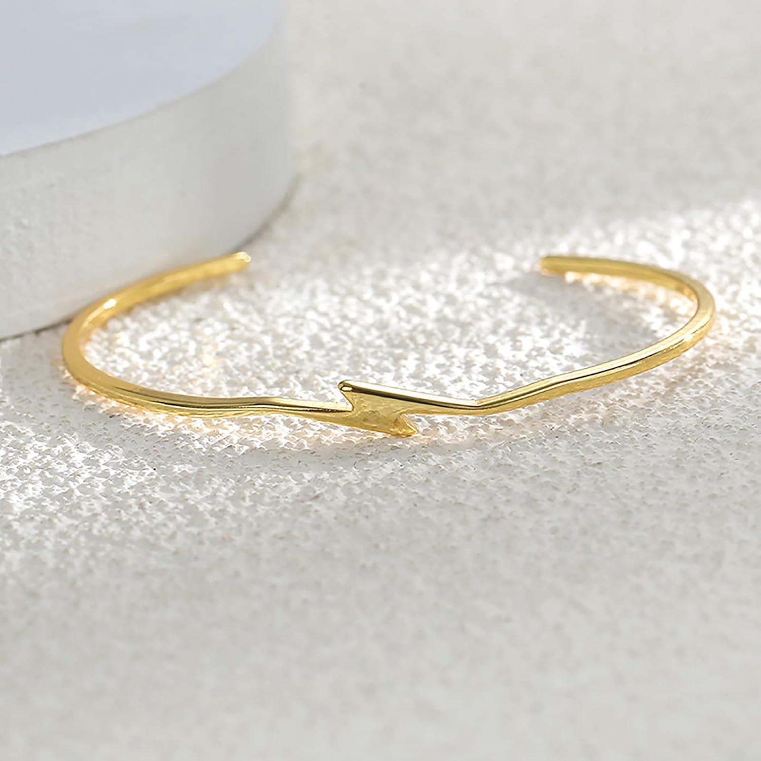 image:imageLit Wall Opal Bangle Bracelet for Women 18K Gold Plated Adjustable Minimalist Gold Opal Bracelet Cuff Bracelet for WomenLightning Bolt