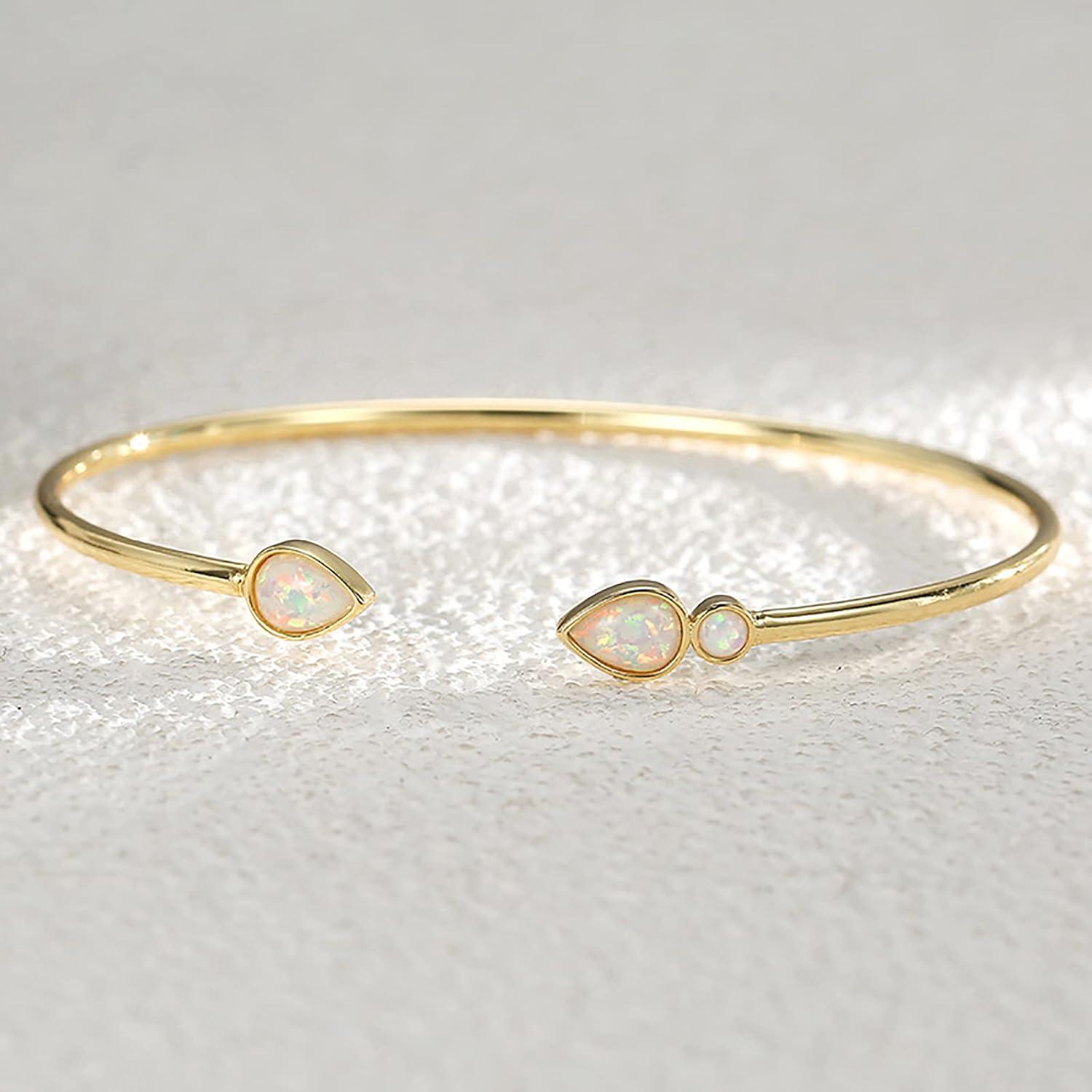 image:imageLit Wall Opal Bangle Bracelet for Women 18K Gold Plated Adjustable Minimalist Gold Opal Bracelet Cuff Bracelet for WomenOpal