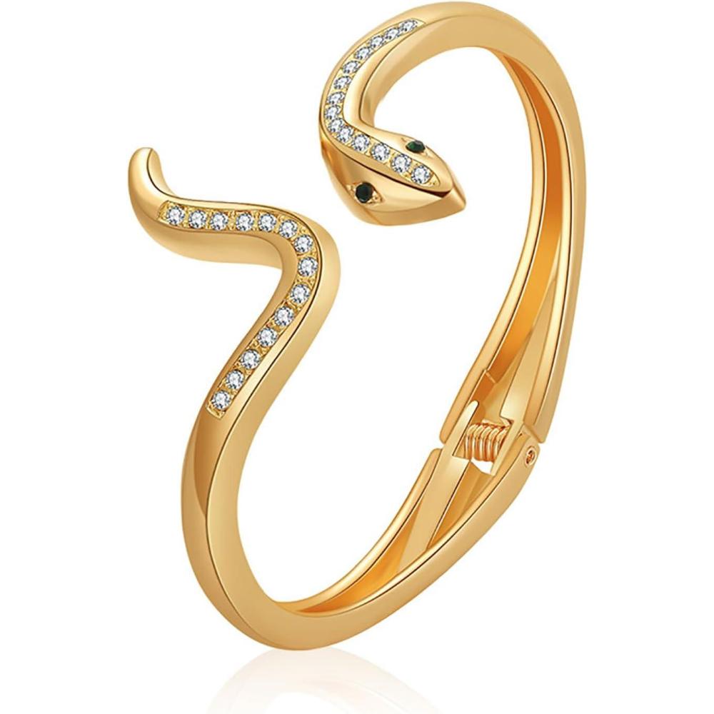 image:imageChunky Gold Cuff Bacelets for Women 14K Gold Plated Thick Gold Bangles Non Tarnish Gold Bangle Bracelets Wide Bracelets for Womensnakegold