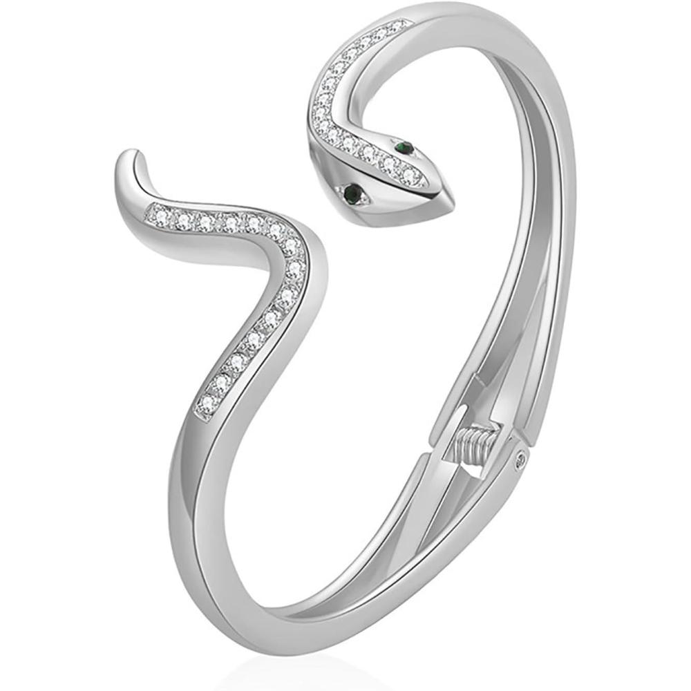image:imageChunky Gold Cuff Bacelets for Women 14K Gold Plated Thick Gold Bangles Non Tarnish Gold Bangle Bracelets Wide Bracelets for Womensnakesilver