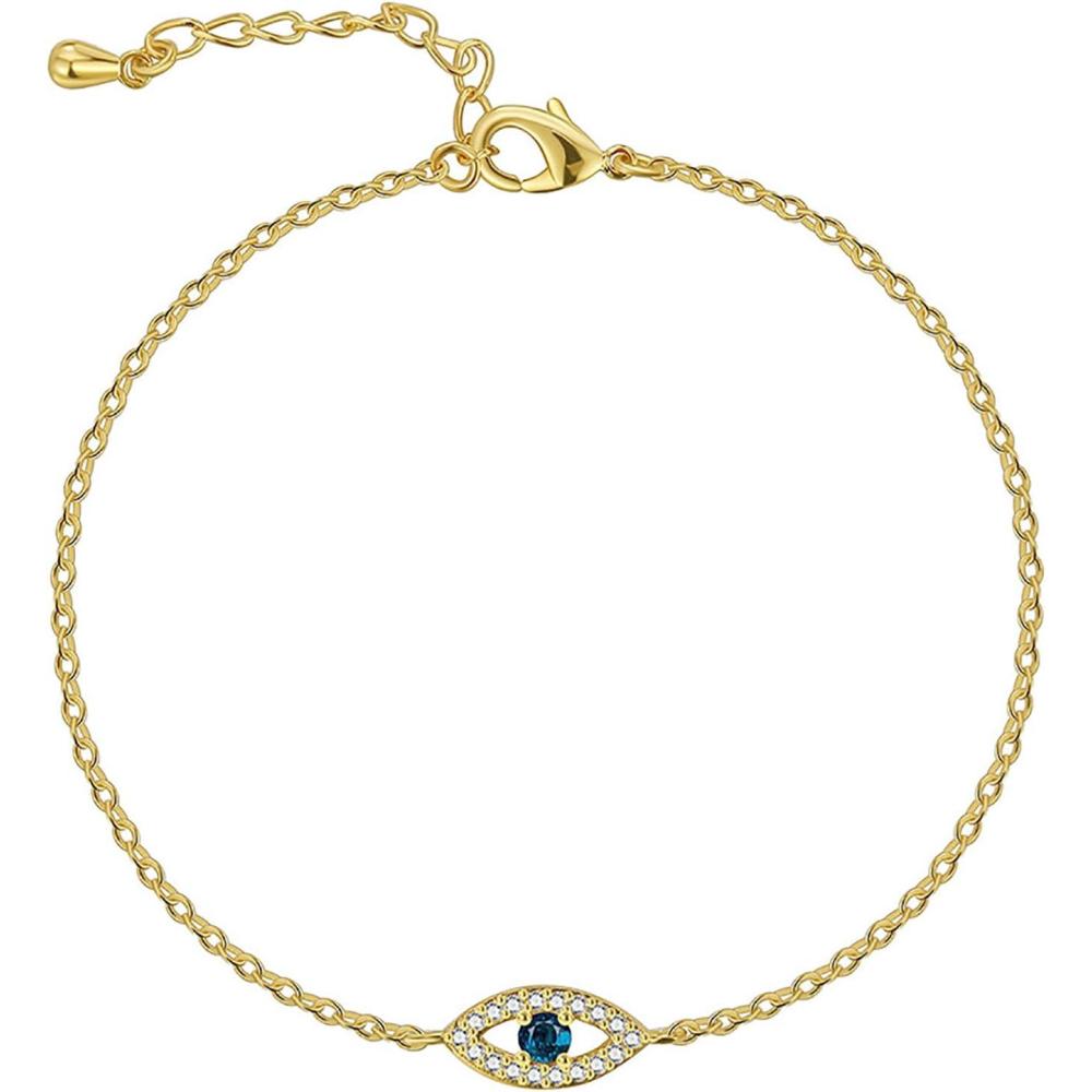 image:imageGold Bracelet for Women 18K Gold Plated Dainty Gold Bracelets Non Tarnish Cuban Chain Link Bracelet Gold Charm Bracelet for WomenEvil Eye