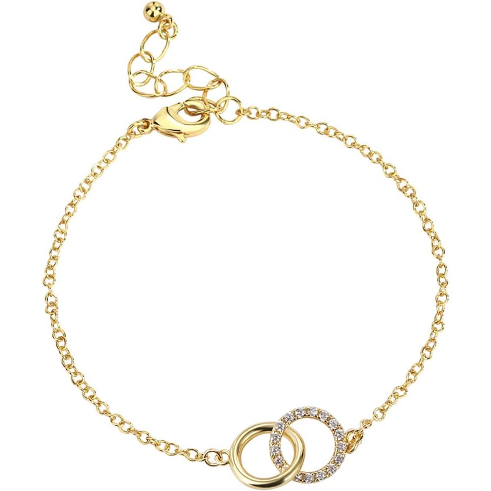 image:imageGold Bracelet for Women 18K Gold Plated Dainty Gold Bracelets Non Tarnish Cuban Chain Link Bracelet Gold Charm Bracelet for WomenTwo Circles