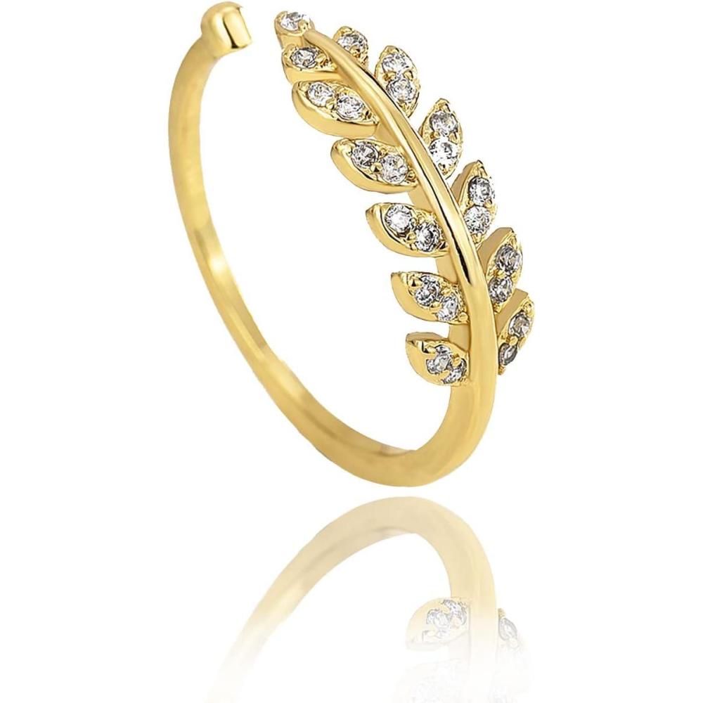 image:imageLit Wall Gold Rings for Women 18K Gold Plated Adjustable Dainty Minimalist Ring Gold Rings for Womenleaf