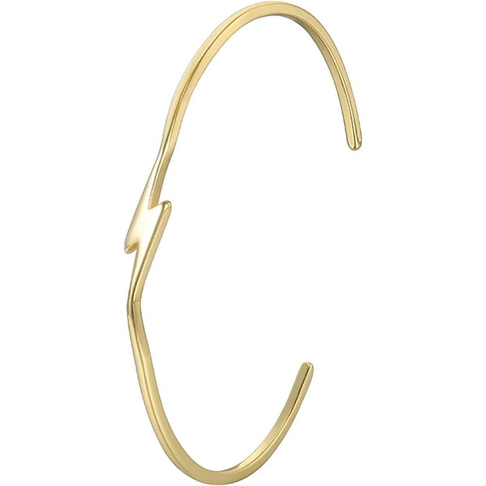 image:imageLit Wall Opal Bangle Bracelet for Women 18K Gold Plated Adjustable Minimalist Gold Opal Bracelet Cuff Bracelet for WomenLightning Bolt