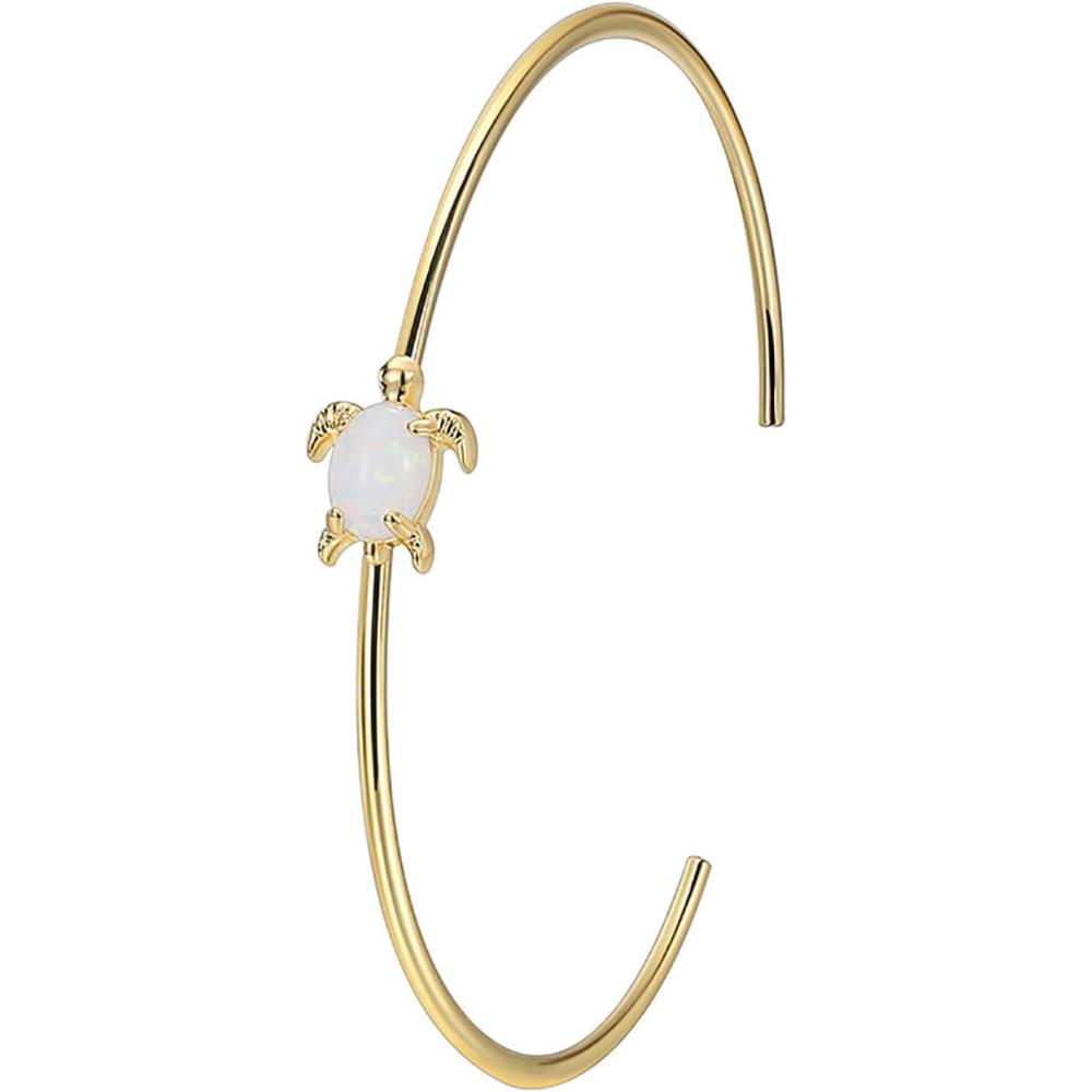 image:imageLit Wall Opal Bangle Bracelet for Women 18K Gold Plated Adjustable Minimalist Gold Opal Bracelet Cuff Bracelet for WomenOpal Turtle