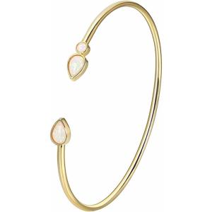 Lit Wall Opal Bangle Bracelet for Women 18K Gold Plated Adjustable Minimalist Gold Opal Bracelet Cuff Bracelet for Women(Opal)