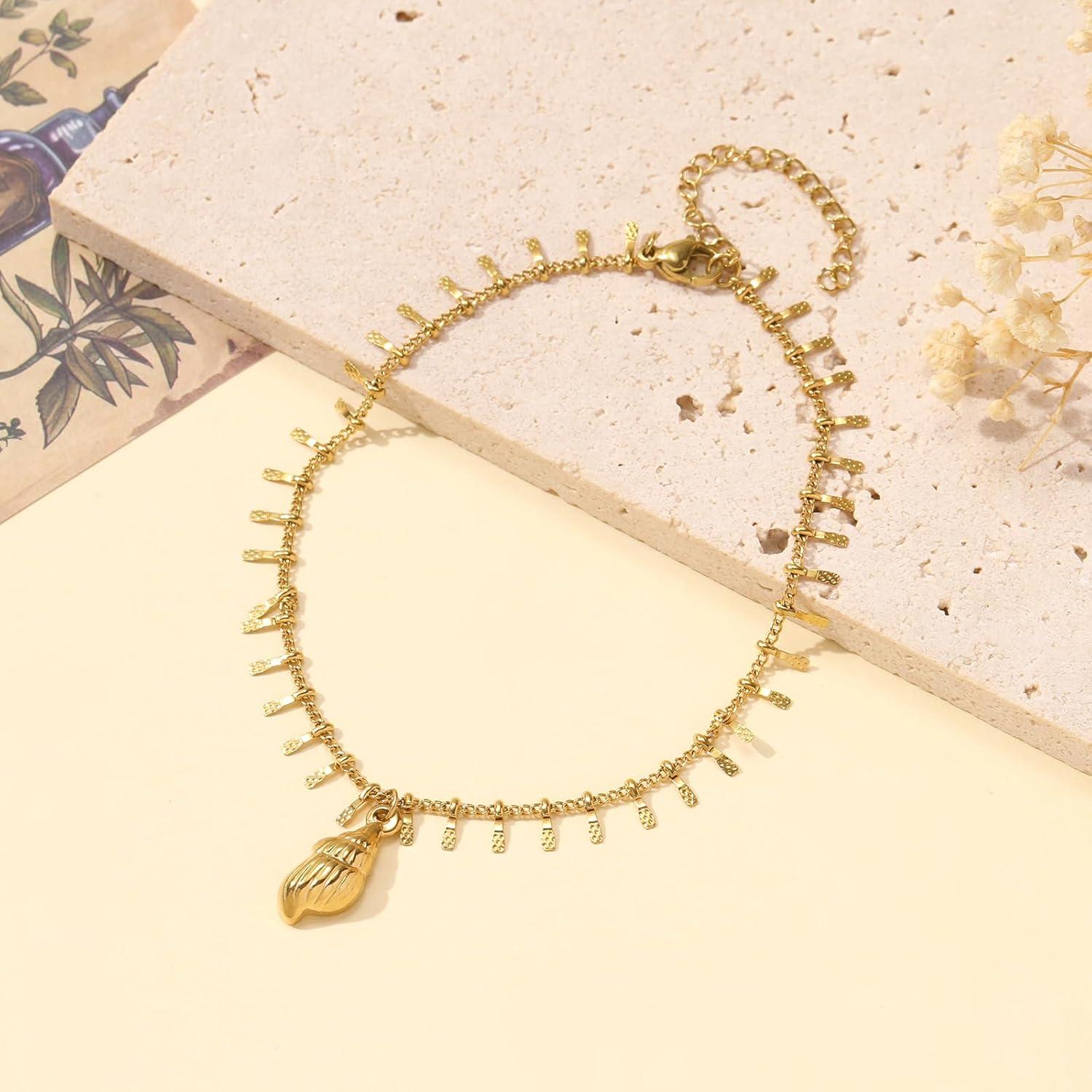 image:imageLit Wall Gold Anklets for Women 18K Gold Plated Adjustable Summer Simple Foot Jewelry Ankle Bracelet for WomenConch Shell