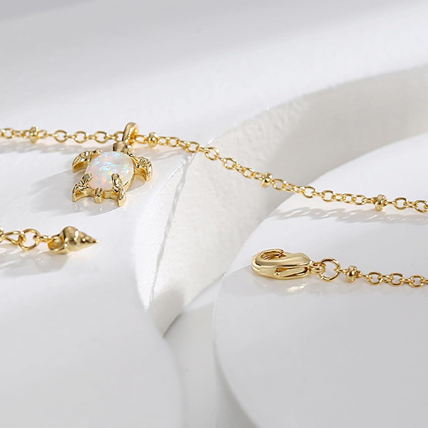 image:imageLit Wall Gold Anklets for Women 18K Gold Plated Adjustable Summer Simple Foot Jewelry Ankle Bracelet for WomenOpal Turtle