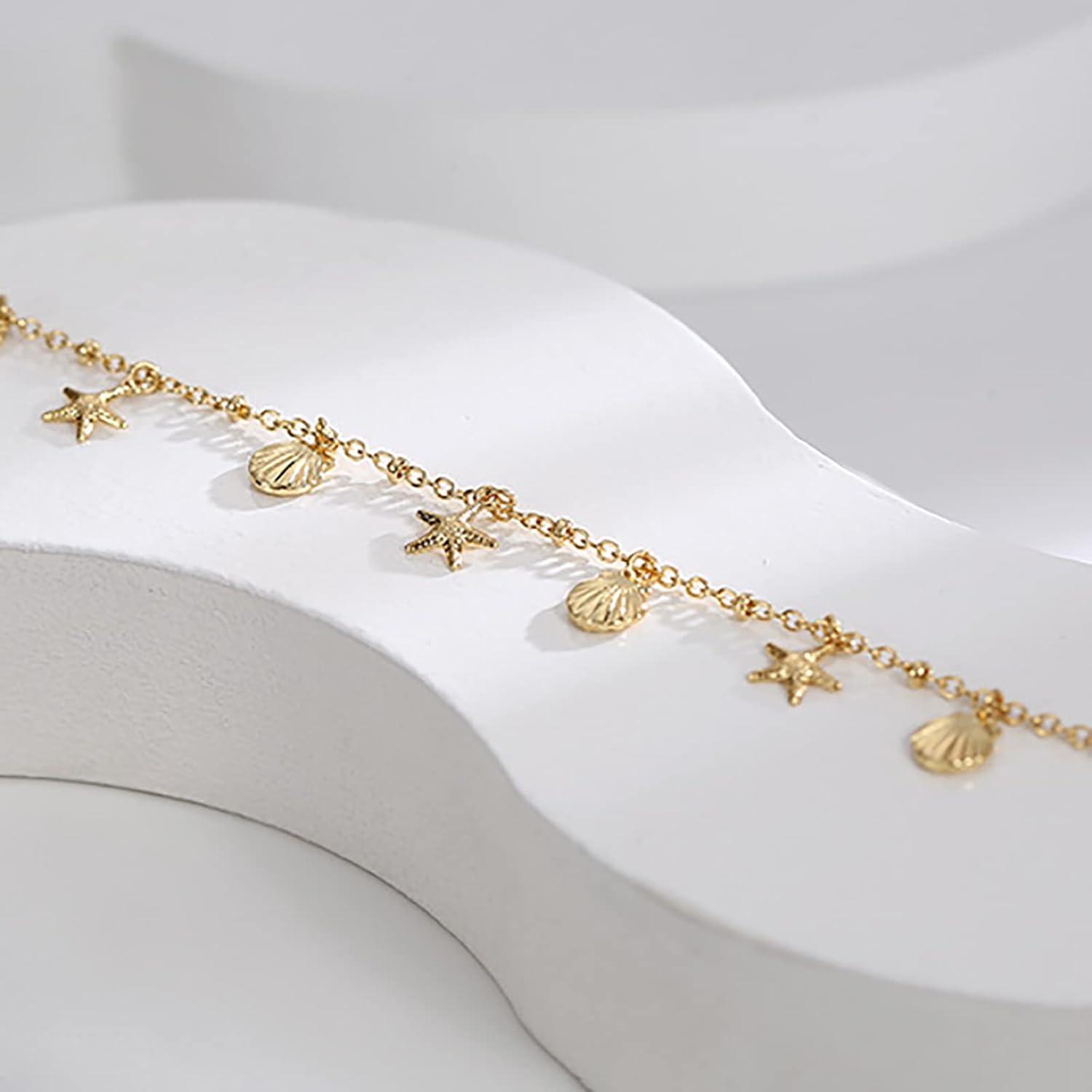 image:imageLit Wall Gold Anklets for Women 18K Gold Plated Adjustable Summer Simple Foot Jewelry Ankle Bracelet for WomenShell and Starfish