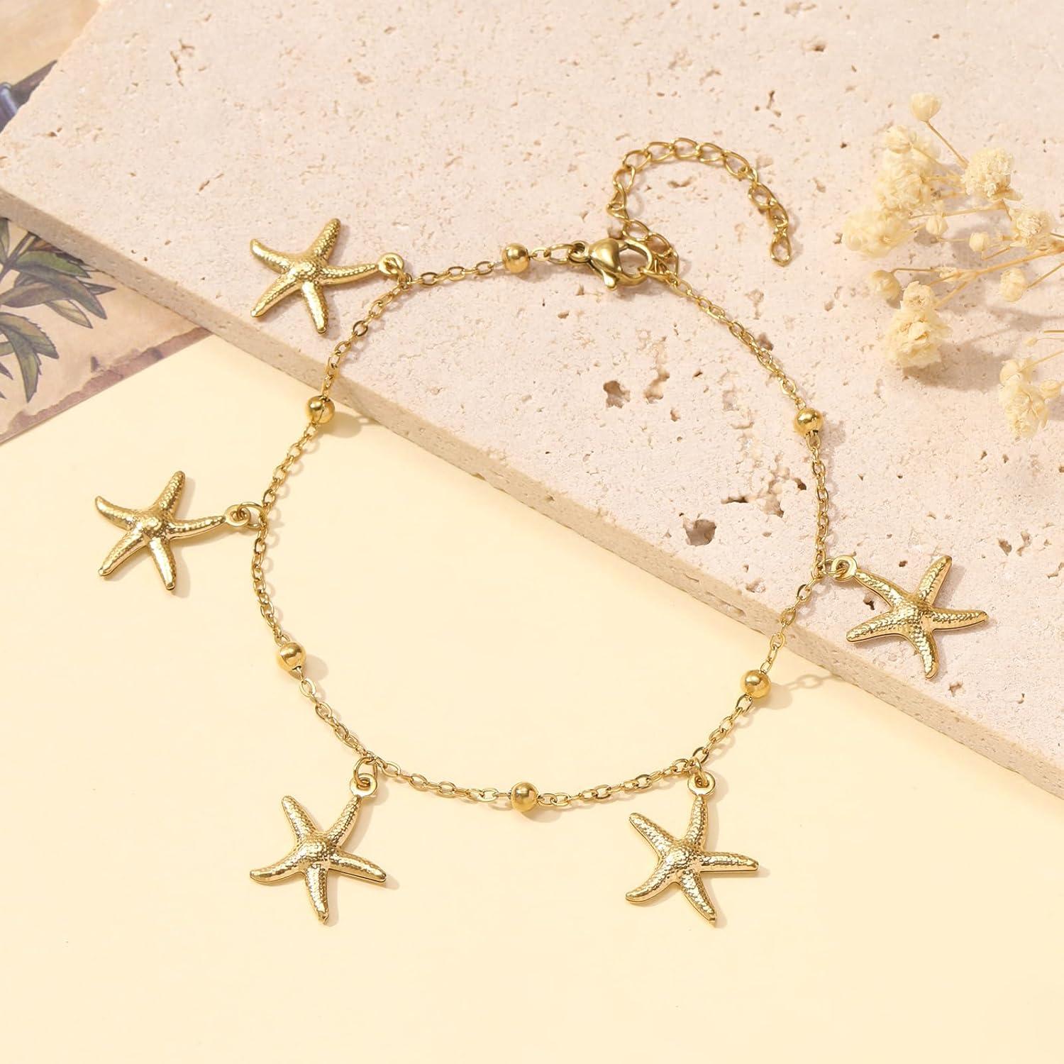 image:imageLit Wall Gold Anklets for Women 18K Gold Plated Adjustable Summer Simple Foot Jewelry Ankle Bracelet for WomenStarfish