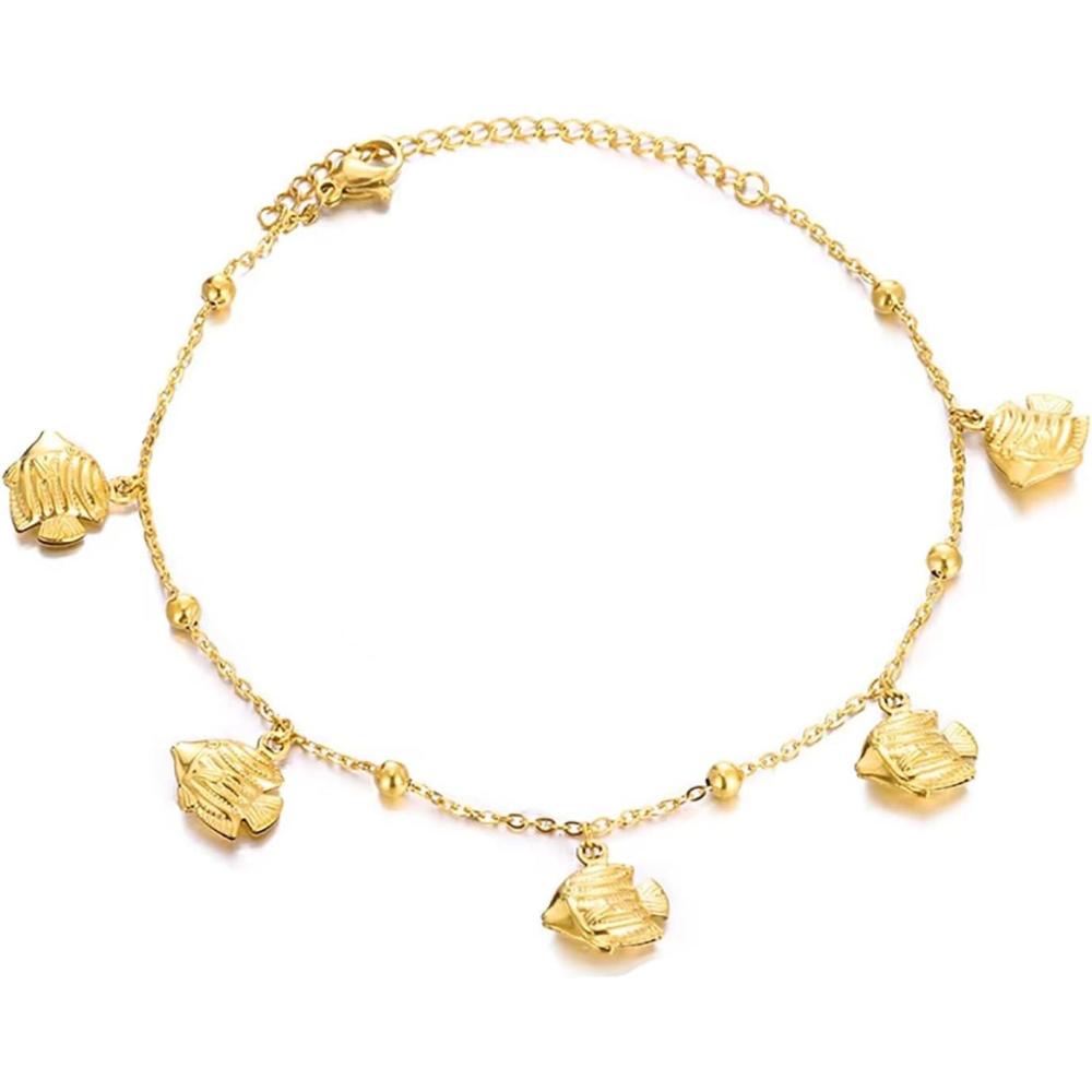 image:imageLit Wall Gold Anklets for Women 18K Gold Plated Adjustable Summer Simple Foot Jewelry Ankle Bracelet for WomenFish