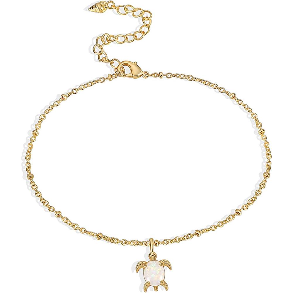 image:imageLit Wall Gold Anklets for Women 18K Gold Plated Adjustable Summer Simple Foot Jewelry Ankle Bracelet for WomenOpal Turtle