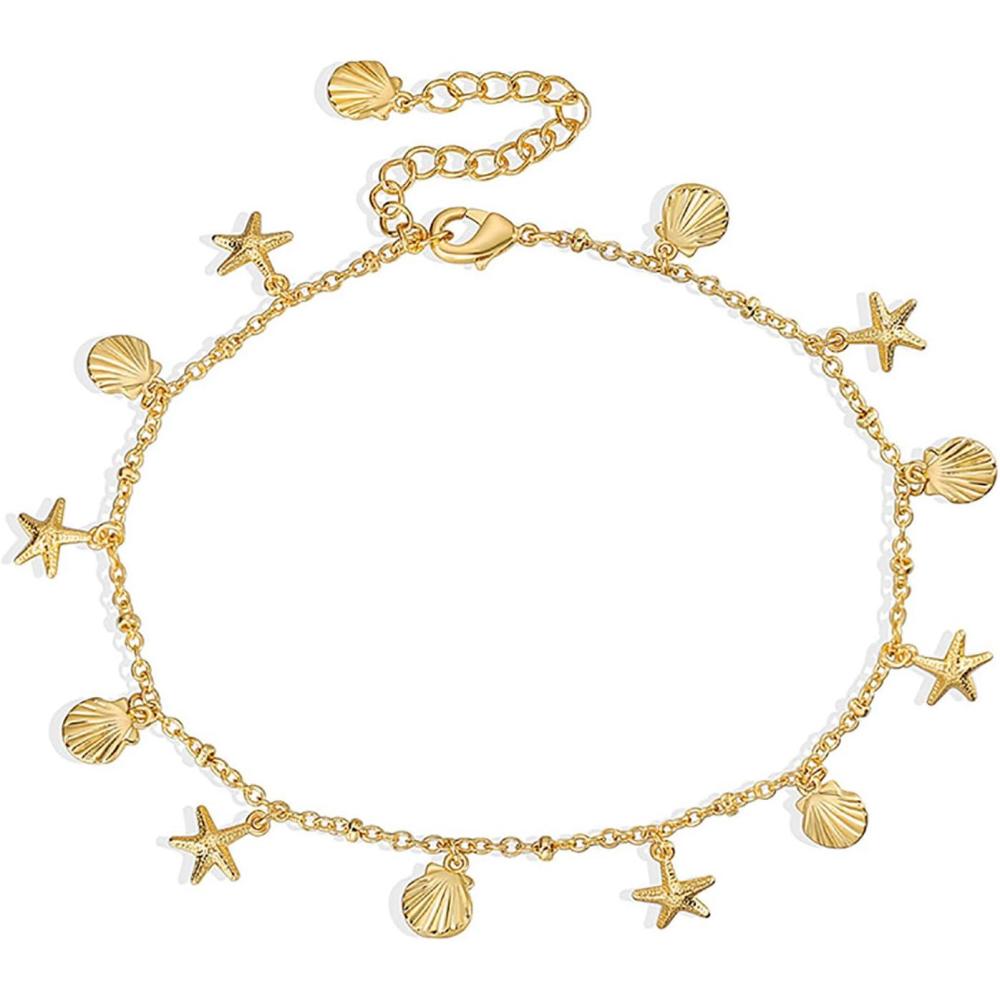 image:imageLit Wall Gold Anklets for Women 18K Gold Plated Adjustable Summer Simple Foot Jewelry Ankle Bracelet for WomenShell and Starfish