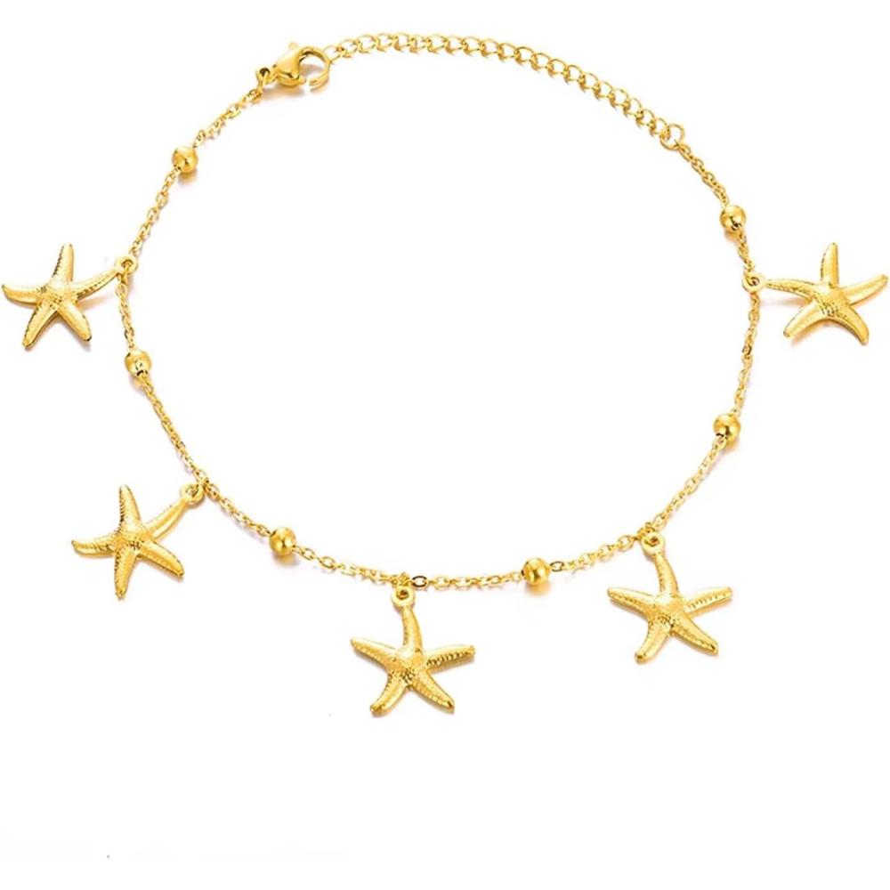 image:imageLit Wall Gold Anklets for Women 18K Gold Plated Adjustable Summer Simple Foot Jewelry Ankle Bracelet for WomenStarfish