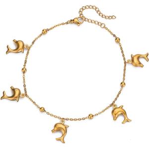 Lit Wall Gold Anklets for Women 18K Gold Plated Adjustable Summer Simple Foot Jewelry Ankle Bracelet for Women(Dolphin)