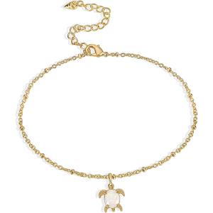 Lit Wall Gold Anklets for Women 18K Gold Plated Adjustable Summer Simple Foot Jewelry Ankle Bracelet for Women(Opal Turtle)