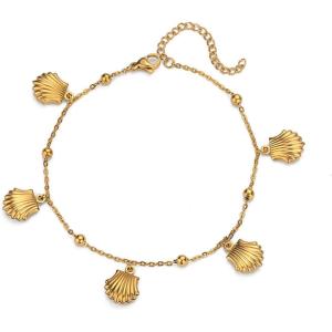 Lit Wall Gold Anklets for Women 18K Gold Plated Adjustable Summer Simple Foot Jewelry Ankle Bracelet for Women(Shell)