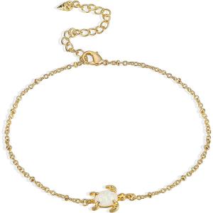 Lit Wall Gold Anklets for Women 18K Gold Plated Adjustable Summer Simple Foot Jewelry Ankle Bracelet for Women(Turtle)